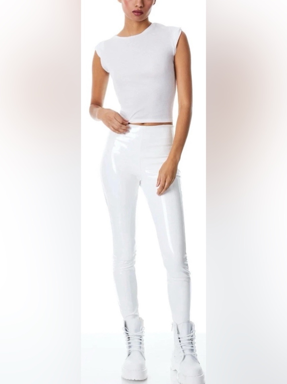 Maddox Back-Zip Vegan-Leather Leggings Off White Size 2 NWT